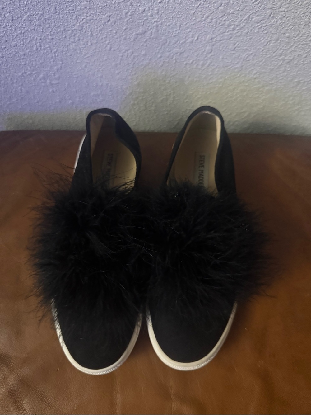 Steve Madden Black Pom-Pom Slip-On Flats